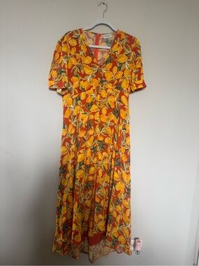 Dress Forum Orange Lemon-Print Maxi Dress with Green Leaf Accents